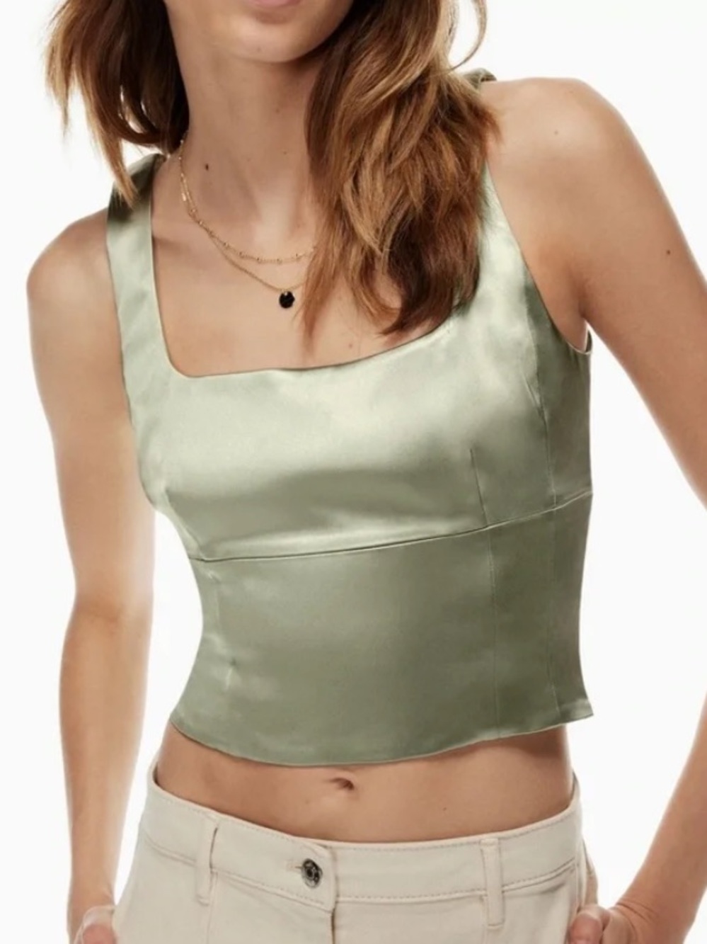 Aritiza Wilfred  Square Neck Crop Top in Sage Green
